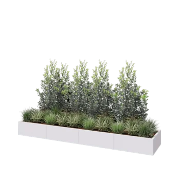 Jardinière XXL en acier - Rectangle - 320 x 60 x 30 cm - RAL9010 mat (blanc) - Avec plaque de fond