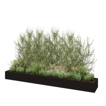 Jardinière XXL en acier - Rectangle - 360 x 50 x 30 cm - RAL9005 mat (noir) - Sanc plaque de fond