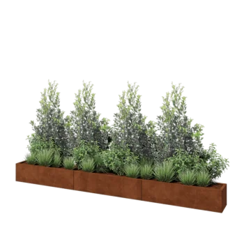 Jardinière XXL en acier Corten - Rectangle - 360 x 30 x 30 cm - Sanc plaque de fond