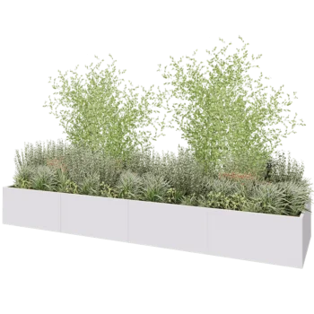 Jardinière XXL en acier - Rectangle - 480 x 120 x 60 cm - RAL9010 mat (blanc) - Sanc plaque de fond