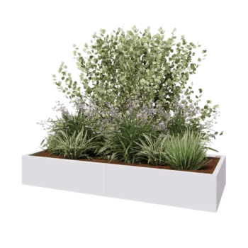 Jardinière XXL en acier - Rectangle - 200 x 80 x 30 cm - RAL9010 mat (blanc) - Sanc plaque de fond