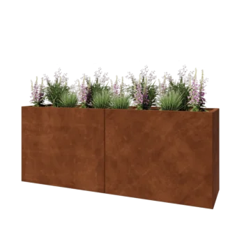 Jardinière XXL en acier Corten - Rectangle - 200 x 50 x 80 cm - Avec plaque de fond