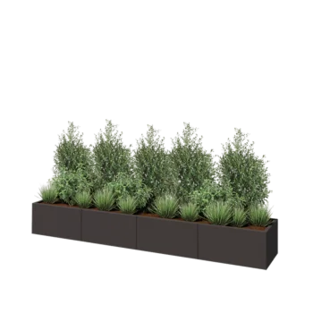 Jardinière XXL en acier - Rectangle - 320 x 50 x 40 cm - RAL7016 mat (gris anthracite) - Avec plaque de fond