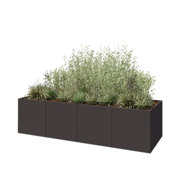 Jardinière XXL en acier - Rectangle - 320 x 100 x 80 cm - RAL7016 mat (gris anthracite) - Avec plaque de fond