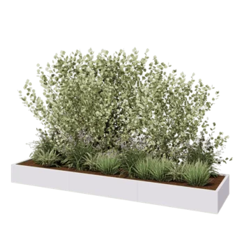 Jardinière XXL en acier - Rectangle - 360 x 80 x 30 cm - RAL9010 mat (blanc) - Avec plaque de fond
