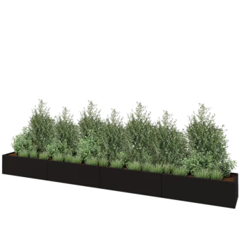 Jardinière XXL en acier - Rectangle - 480 x 50 x 40 cm - RAL9005 mat (noir) - Avec plaque de fond