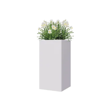 Jardinière en acier - Carré - 40 x 40 x 80 cm - RAL9010 mat (blanc) - Avec plaque de fond