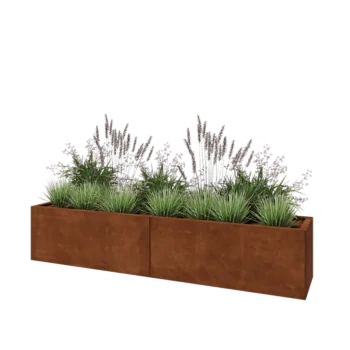 Jardinière XXL en acier Corten - Rectangle - 200 x 40 x 40 cm - Avec plaque de fond