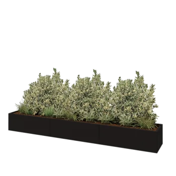 Jardinière XXL en acier - Rectangle - 360 x 50 x 40 cm - RAL9005 mat (noir) - Sanc plaque de fond