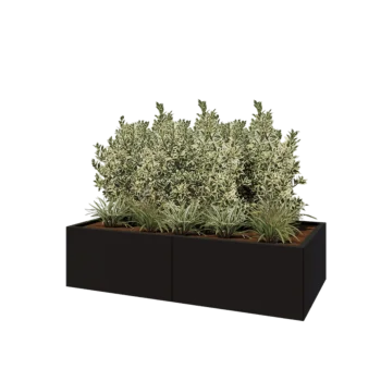 Jardinière XXL en acier - Rectangle - 160 x 80 x 40 cm - RAL9005 mat (noir) - Sanc plaque de fond