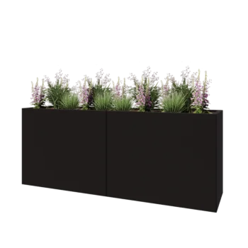 Jardinière XXL en acier - Rectangle - 200 x 50 x 80 cm - RAL9005 mat (noir) - Sanc plaque de fond