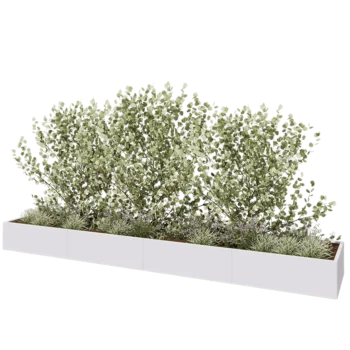 Jardinière XXL en acier - Rectangle - 480 x 80 x 40 cm - RAL9010 mat (blanc) - Sanc plaque de fond