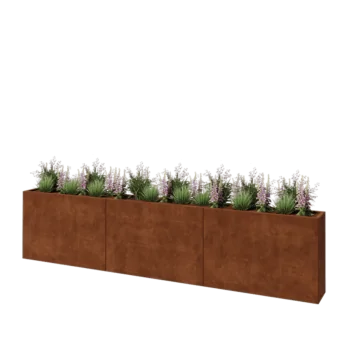 Jardinière XXL en acier Corten - Rectangle - 360 x 30 x 80 cm - Avec plaque de fond