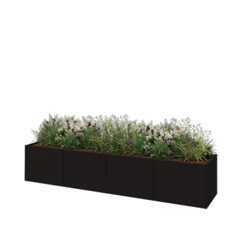 Jardinière XXL en acier - Rectangle - 320 x 60 x 60 cm - RAL9005 mat (noir) - Sanc plaque de fond