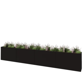 Jardinière XXL en acier - Rectangle - 480 x 40 x 80 cm - RAL9005 mat (noir) - Sanc plaque de fond