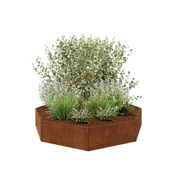 Jardinière en acier Corten - Octogone - 241,4 x 241,4 x 40 cm - Sanc plaque de fond