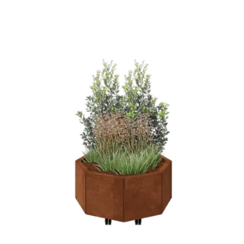 Jardinière en acier Corten - Octogone - 72,4 x 72,4 x 30 cm - Avec plaque de fond - Avec roulettes
