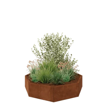 Jardinière en acier Corten - Octogone - 144,9 x 144,9 x 30 cm - Sanc plaque de fond
