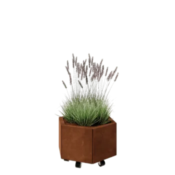 Jardinière en acier Corten - Hexagone - 59,3 x 52 x 30 cm - Avec plaque de fond - Avec roulettes