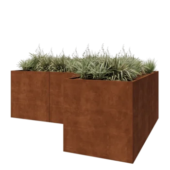 Jardinière en acier Corten - Forme en L - 300 x 200 x 100 cm - Avec plaque de fond