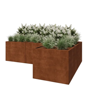 Jardinière en acier Corten - Forme en L - 300 x 200 x 80 cm - Avec plaque de fond
