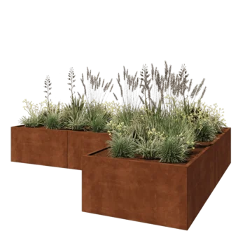 Jardinière en acier Corten - Forme en L - 360 x 240 x 60 cm - Sanc plaque de fond