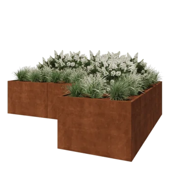 Jardinière en acier Corten - Forme en L - 360 x 240 x 80 cm - Avec plaque de fond