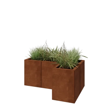 Jardinière en acier Corten - Forme en L - 90 x 60 x 40 cm - Avec plaque de fond
