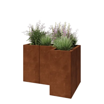 Jardinière en acier Corten - Forme en L - 90 x 60 x 60 cm - Avec plaque de fond