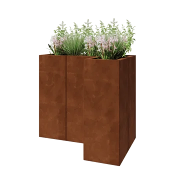Jardinière en acier Corten - Forme en L - 90 x 60 x 80 cm - Sanc plaque de fond