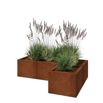Jardinière en acier Corten - Forme en L - 120 x 80 x 30 cm - Avec plaque de fond