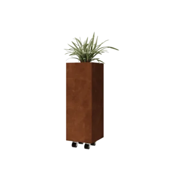 Jardinière en acier Corten - Carré - 30 x 30 x 80 cm - Avec plaque de fond - Avec roulettes