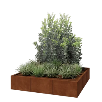 Jardinière XXL en acier Corten - Carré - 150 x 150 x 30 cm - Sanc plaque de fond