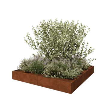 Jardinière XXL en acier Corten - Carré - 240 x 240 x 30 cm - Sanc plaque de fond