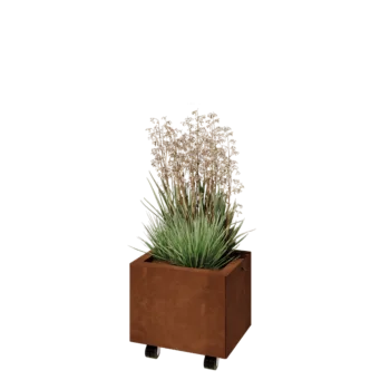 Jardinière en acier Corten - Rectangle - 40 x 30 x 30 cm - Avec plaque de fond - Avec roulettes