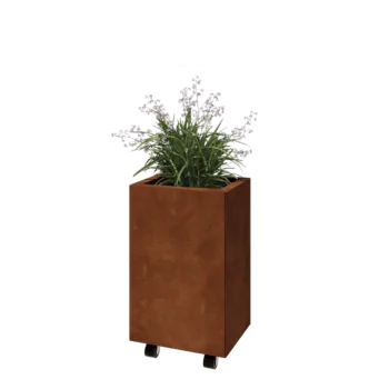 Jardinière en acier Corten - Rectangle - 40 x 30 x 60 cm - Avec plaque de fond - Avec roulettes