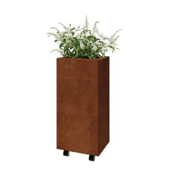 Jardinière en acier Corten - Rectangle - 40 x 30 x 80 cm - Avec plaque de fond - Avec roulettes