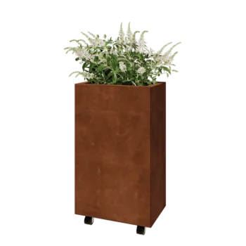 Jardinière en acier Corten - Rectangle - 50 x 30 x 80 cm - Avec plaque de fond - Avec roulettes