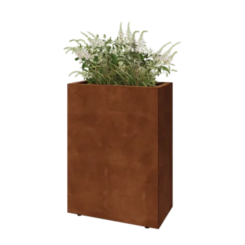 Jardinière en acier Corten - Rectangle - 60 x 30 x 80 cm - Avec plaque de fond - Avec pieds