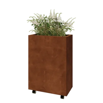 Jardinière en acier Corten - Rectangle - 60 x 30 x 80 cm - Avec plaque de fond - Avec roulettes