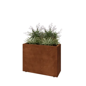 Jardinière en acier Corten - Rectangle - 80 x 30 x 60 cm - Avec plaque de fond - Avec pieds