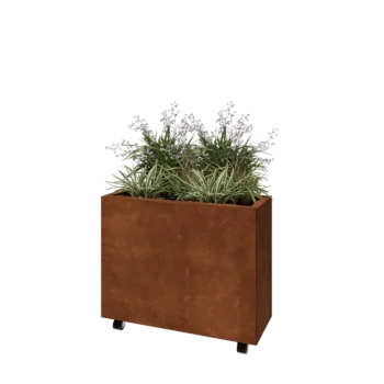 Jardinière en acier Corten - Rectangle - 80 x 30 x 60 cm - Avec plaque de fond - Avec roulettes