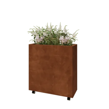 Jardinière en acier Corten - Rectangle - 80 x 30 x 80 cm - Avec plaque de fond - Avec roulettes