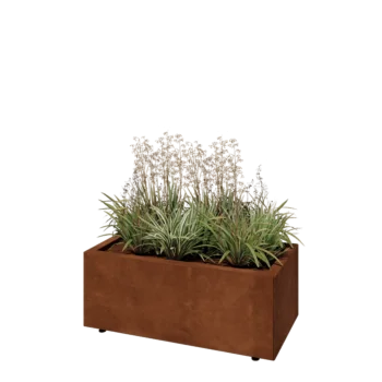 Jardinière en acier Corten - Rectangle - 80 x 40 x 30 cm - Avec plaque de fond - Avec pieds