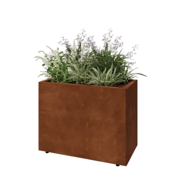 Jardinière en acier Corten - Rectangle - 80 x 40 x 60 cm - Avec plaque de fond - Avec pieds