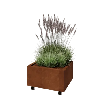 Jardinière en acier Corten - Rectangle - 60 x 50 x 30 cm - Avec plaque de fond - Avec roulettes