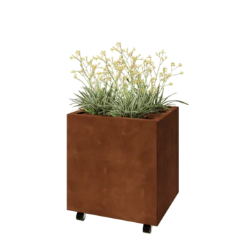 Jardinière en acier Corten - Rectangle - 60 x 50 x 60 cm - Avec plaque de fond - Avec roulettes