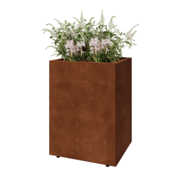 Jardinière en acier Corten - Rectangle - 60 x 50 x 80 cm - Avec plaque de fond - Avec pieds