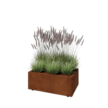 Jardinière en acier Corten - Rectangle - 80 x 50 x 30 cm - Avec plaque de fond - Avec pieds
