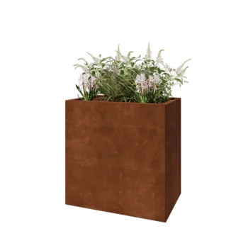 Jardinière en acier Corten - Rectangle - 80 x 50 x 80 cm - Sanc plaque de fond